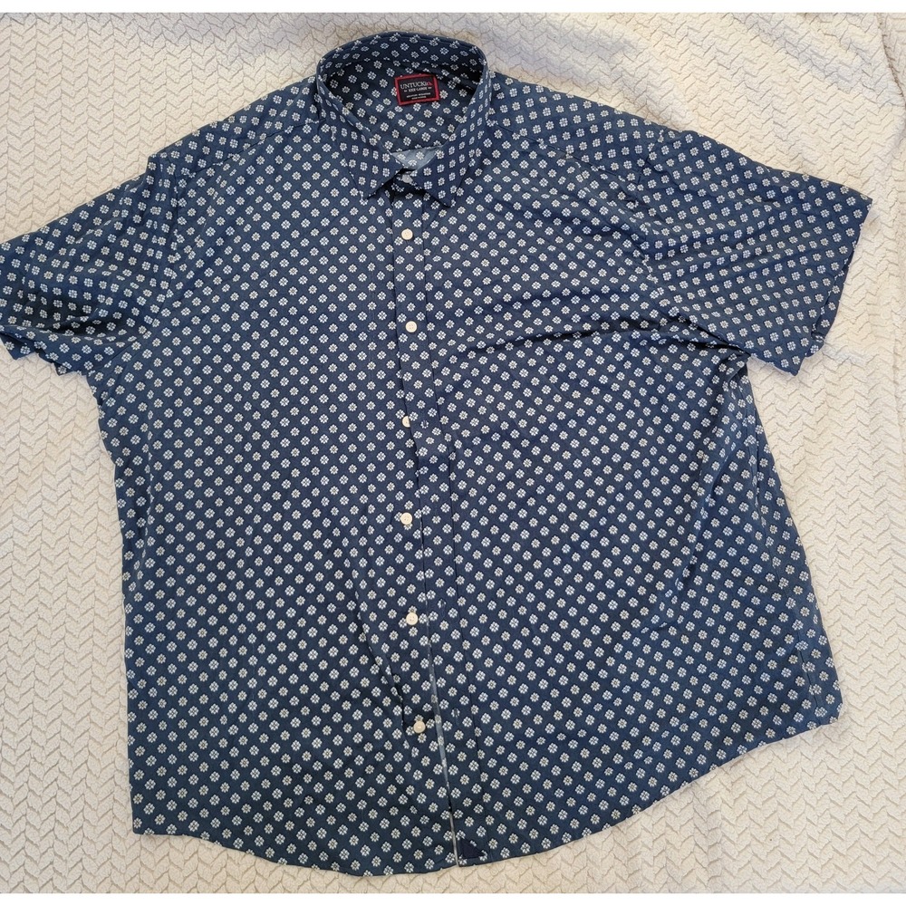 UNTUCKit XXXL Nylon Button Down Shirt Mens Blue Short Sleeve Pattern, SEE PICS